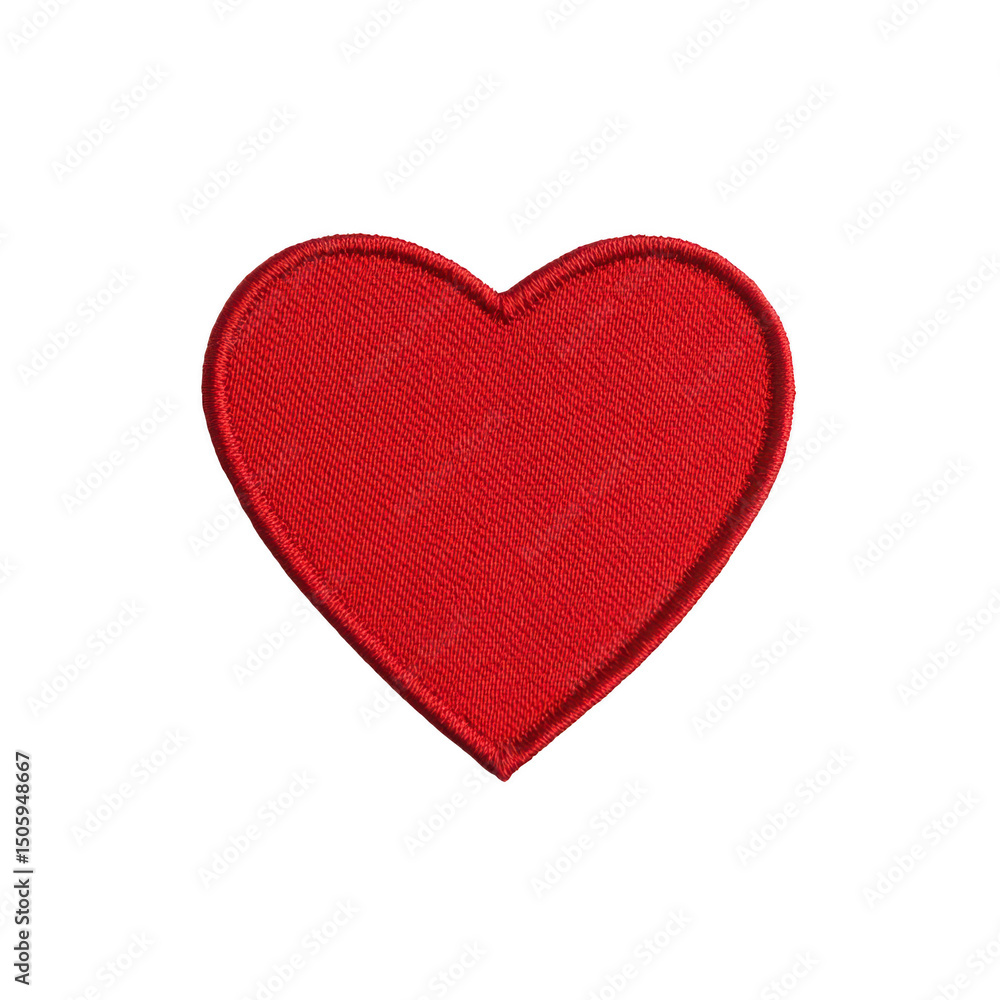 Poster red heart shaped patch with textured fabric surface, symbolizing love and affection. patch is isolat