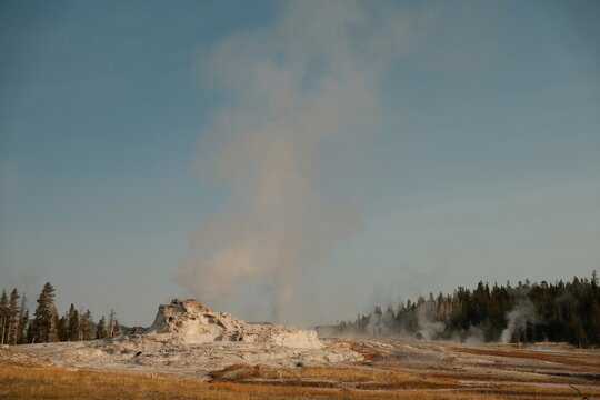 Beautiful steaming scenery at Yellowstone National Park Wyoming