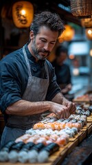 Japanese chef preparing traditional dish