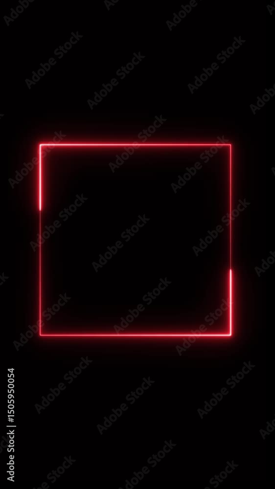 Poster animation of glowing neon square abstract background. abstract glowing red neon square border frame.
