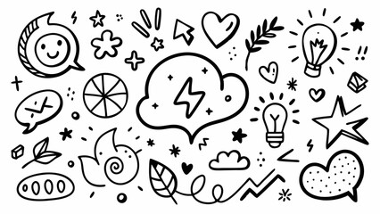 Line marker hand drawn brush arrow element set. Sketch pencil stroke vector graphic pen underline scribble icon. Hand drawn line heart, crown, star symbol highlight marker shape. Vector illustration