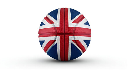 A basketball with the union jack flag design on a white background in a studio setting