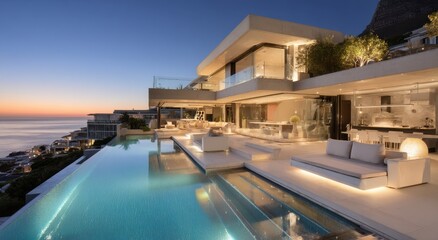 Obraz premium Luxury Estate Overlooking Water: Coastal Architecture and Design