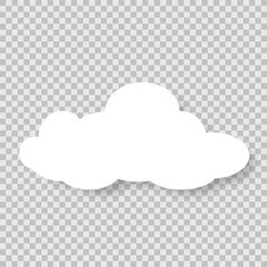 A white cloud with a shadow, highlighted on a transparent background. Cartoon fluffy white and cumulus clouds on a transparent background. Vector illustration.