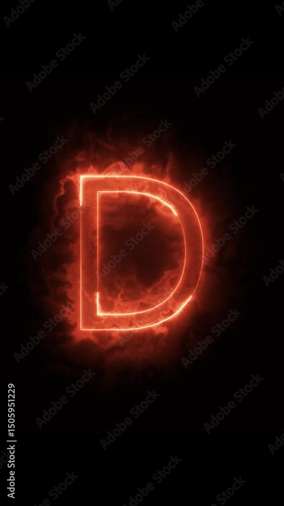 Aufkleber letter d with buring red neon art and firely explosion vertical motion loop