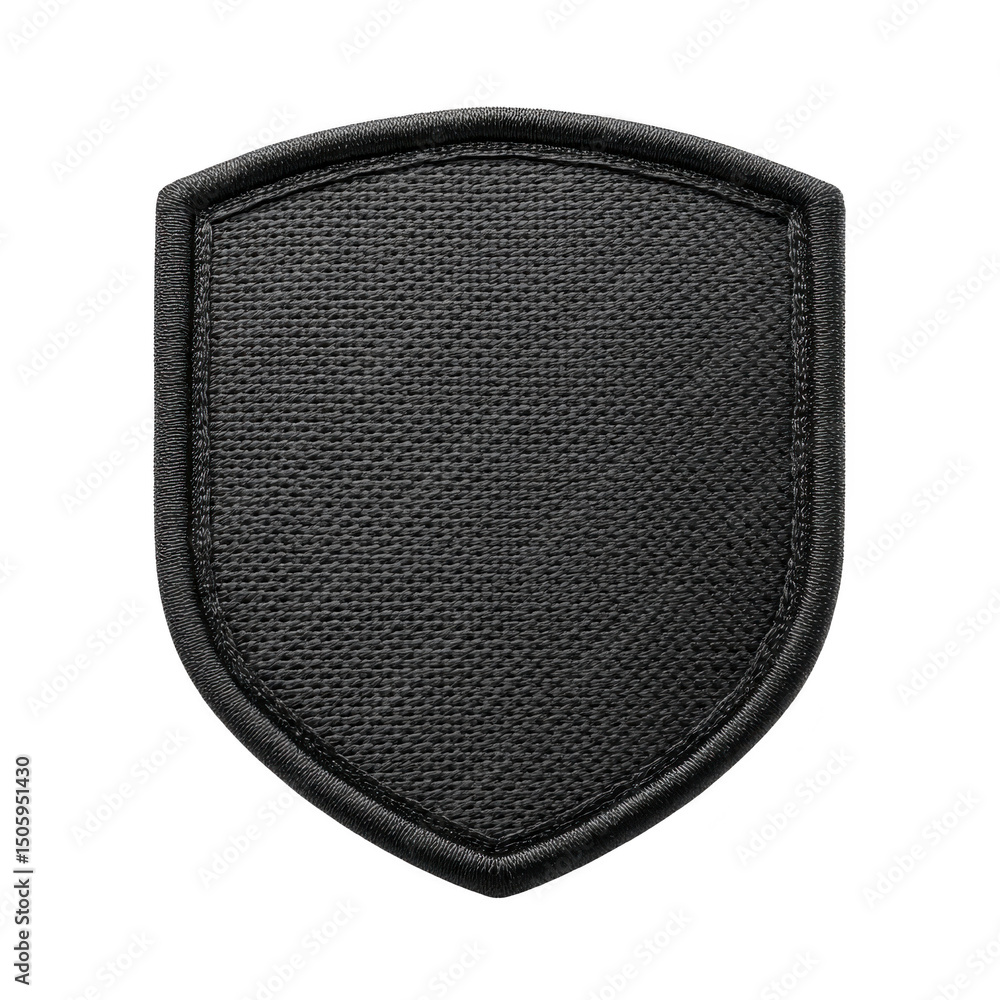 Poster black fabric shield patch with textured surface, suitable for customization or embroidery. patch has