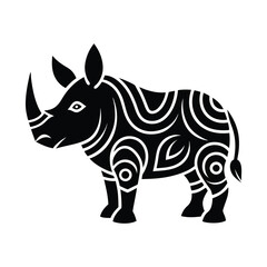 Obraz premium Tribal Rhinoceros Tattoo with Intricate Patterns on White Background