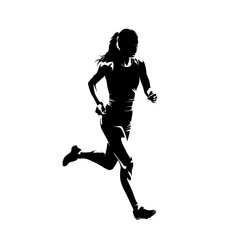 Running woman. Female marathon runner. Isolated abstract vector silhouette, run clip art