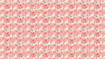 Watercolor Rose Pattern with Delicate Pink Blooms and Green Leaves Seamless Design