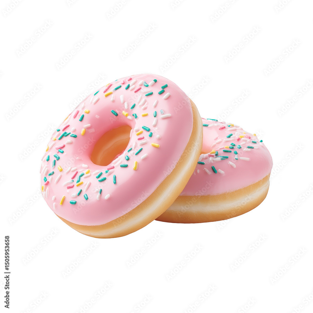 Aufkleber two pink frosted donuts with colorful sprinkles are stacked together, creating delightful and appeti