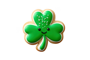 Cute green clover cookie isolated on transparent background
