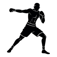 Naklejka premium Powerful Boxer Silhouette MMA Fighter in Action