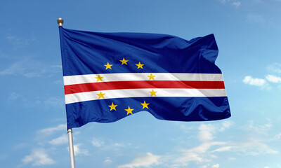 Cape Verde national flag with stars waving on clear sky