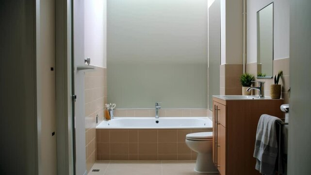 Bright modern bathroom with natural lighting and minimalist design elements