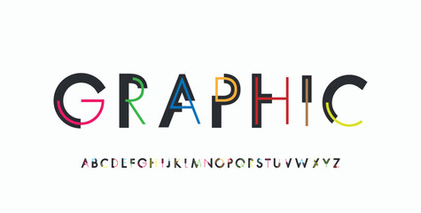 Line condensed alphabet and font. Colorful uppercase outline letters. Type, typography letter line font in coloured rainbow style. Hand-drawn modern narrow sans serif line font for headline. Vector