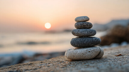 Find your balance. Stacking stones symbolizes inner peace, connecting mind, body, and spirit for better mental well-being.