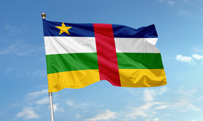 Central African Republic national flag blowing in wind with clear sky