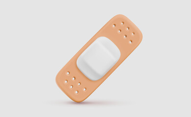 Vector illustration of realistic medical plaster on light background. 3d cartoon style design of hospital band. Medical symbol of band aid icon