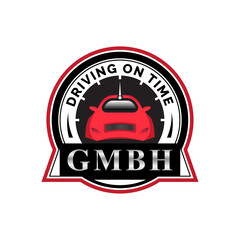 Bold Red Car Clock Logo for Transport Company or Driving Service , GmbH Branding Badge

