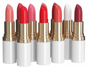 Obraz premium Lipstick Collection Assorted Shades in Stylish Tubes - 3D Render on White Background 