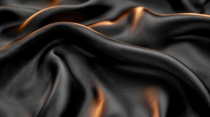 Elegant Black Fabric with Subtle Copper Highlights on Silk Texture