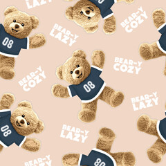 Teddy bear pattern vector illustration.Cute Teddy Bear pattern seamless, vector illustration Hand Drawn Cute print design.Teddy bear vector hand drawn illustration cute print design for kids.