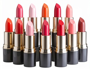 Obraz premium Lipstick Collection Assorted Shades in Stylish Tubes - 3D Render on White Background 