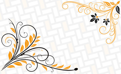 Elegant Floral Design With gold and Black Swirls on a Patterned Background