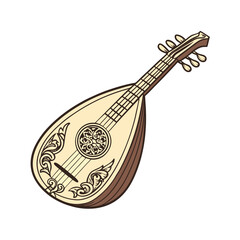 Lute Instrument vector art illustration. Black music instrument rock, jazz silhouette. music band vector illustration icons set Vector design.