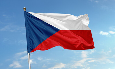 Czech Republic national flag waving against clear blue sky