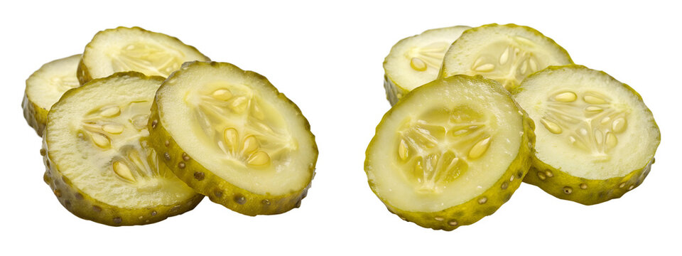 Sliced dill pickles isolated on transparent background