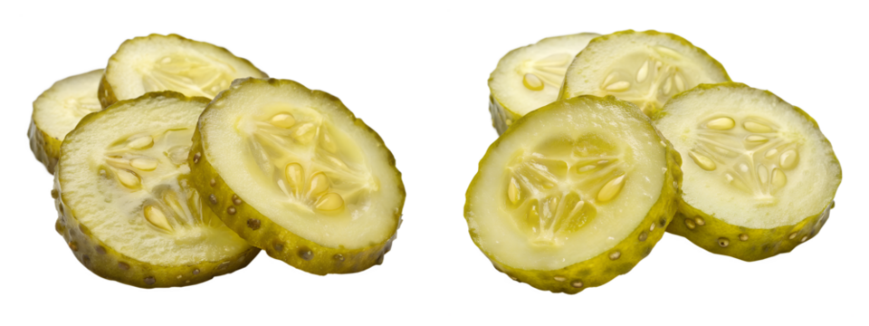 Sliced dill pickles isolated on transparent background