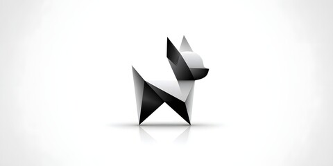 A minimalist geometric design of a dog, showcasing a black and white color scheme. This modern artwork captures the essence of canine loyalty and playfulness in an abstract form.