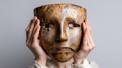 Someone's hiding their sadness behind a happy mask. This represents the challenges of bipolar disorder, depression