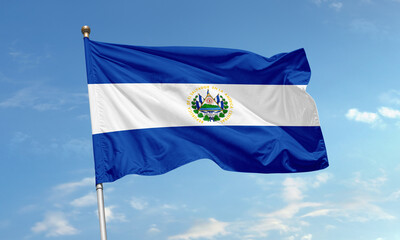 El Salvador national flag waving outdoors