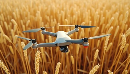 Drone Flying Over Wheat Field