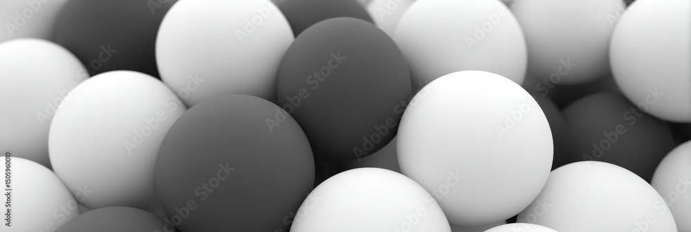 Poster abstract sphere collection - close-up view of numerous monochrome spheres, varying in shades of gray