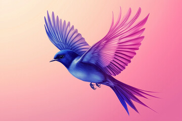 Elegant swallow in dynamic pose wings spread wide isolated on a gradient background 