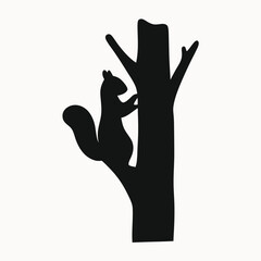 Silhouette of a Squirrel Climbing a Tree A Simple Nature Illustration