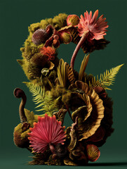 Pre-historical plants, arranged in a sculptural, surreal composition