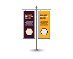 Pole Street Banner Design Template Purple And Yellow Advertisement Promotion Announcement Modern Vector Illustration