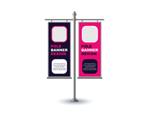 Pole Street Banner Template Design Purple And Pink Advertisement Promotion Announcement Modern Vector Illustration