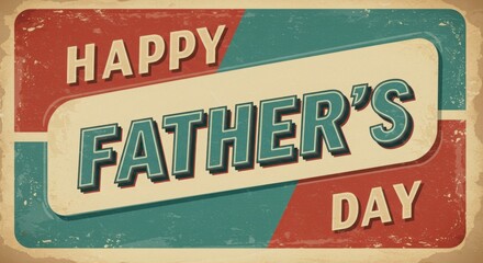Fototapeta premium Vintage-Style Father's Day Greeting in Blue and Red Banner