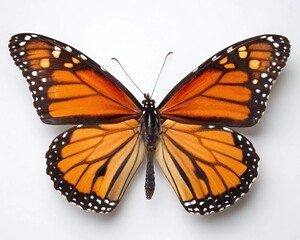 Fototapeta premium Vibrant Orange Monarch Butterfly on White Background