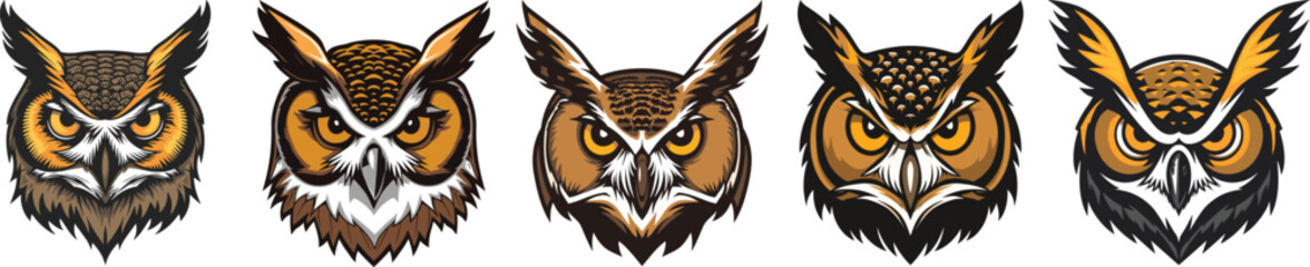 Obraz premium Stylized Owl Mascot Heads in Vector Art Style