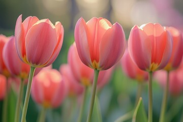 Fototapeta premium Pink Tulips in Field