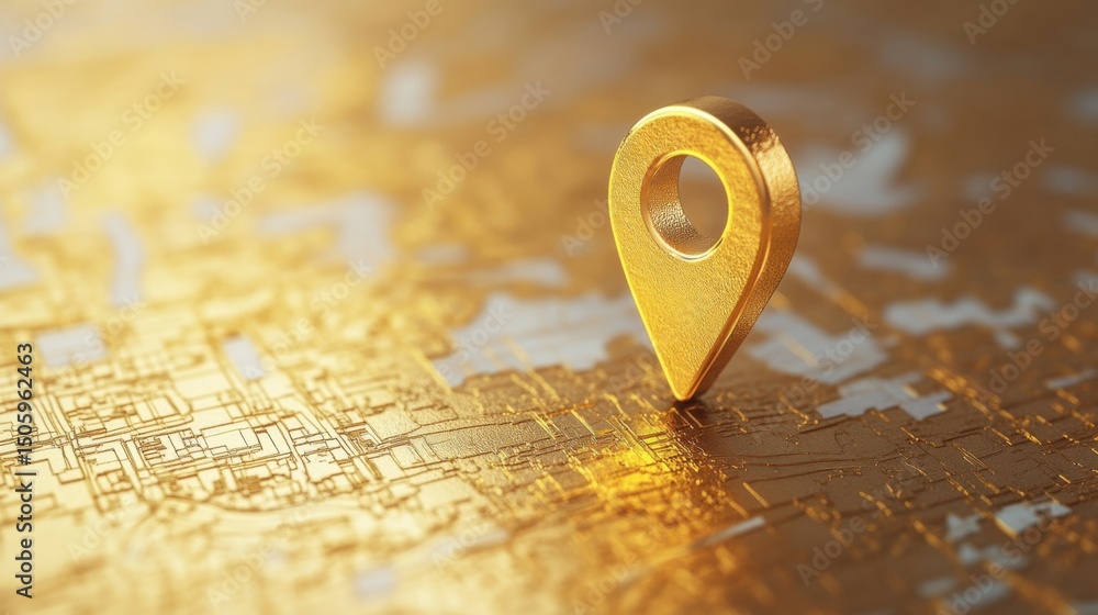 Poster a gold pin on a map with a map in the background