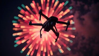 Drone with Colorful Fireworks Background