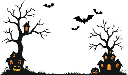 Spooky Halloween Night Under The Dark Sky Illustration Design