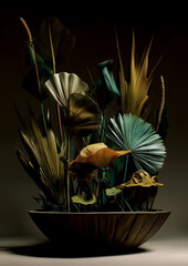 Pre-historical plants, arranged in a sculptural, surreal composition